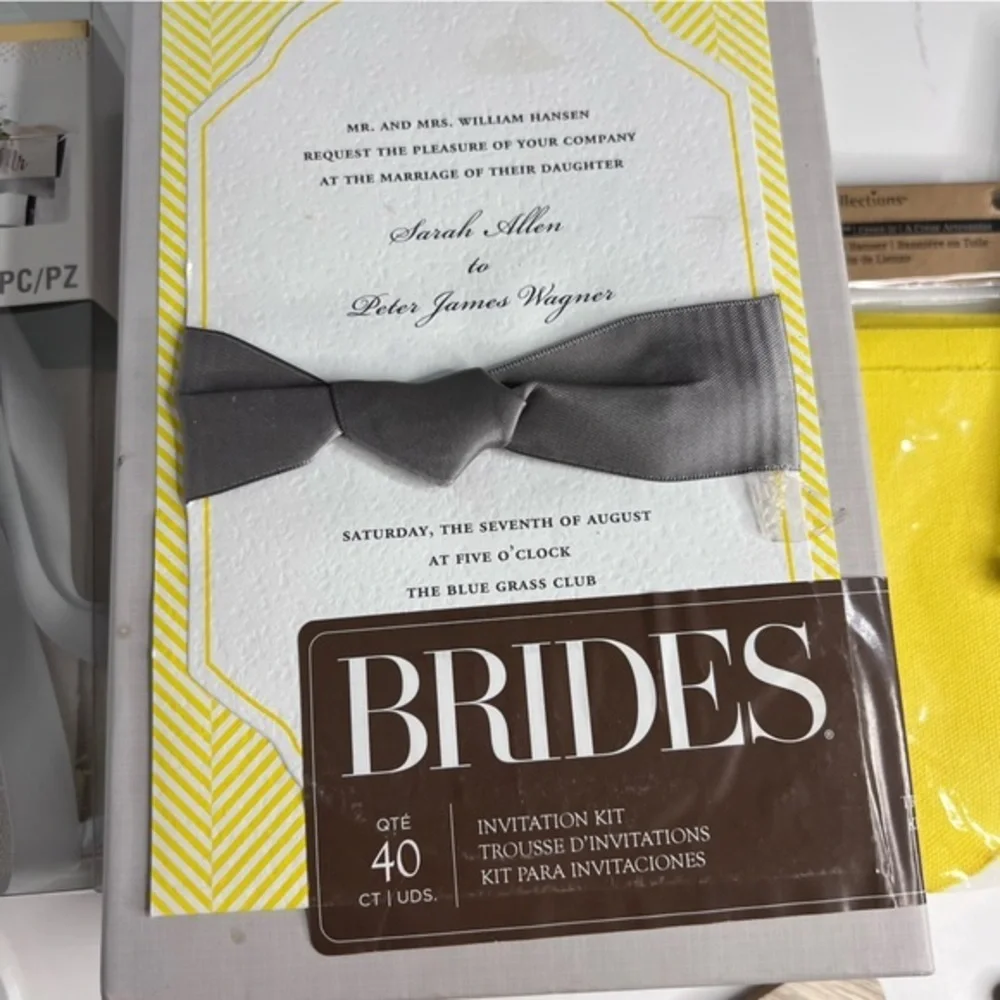 Wedding Bride & Groom Yellow & White Invitation Decoration Set New 6 Items